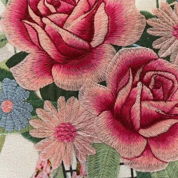 Embroidered Floral Bicycle Accent Pillow 16x16 - Picture 4 of 4